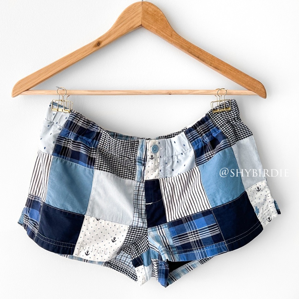 Aerie Patchwork Plaid Nautical Ocean Themed Sleep Shorts in Blue, XS